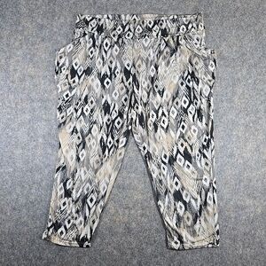 French Laundry Women Pants Plus Size 3X Black Gray Cream Geometric Print Harem